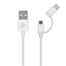 კაბელი 2E Cable  USB to Micro + Type C, 5V/2.4A, White,1m