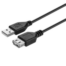 კაბელი KITs USB 2.0 (AM/AF) cable, black, 1.8m